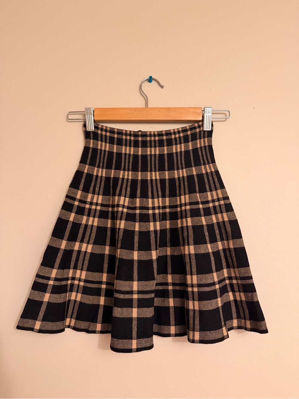 TWIK Black and Tan Plaid A-Line Skirt (XS)